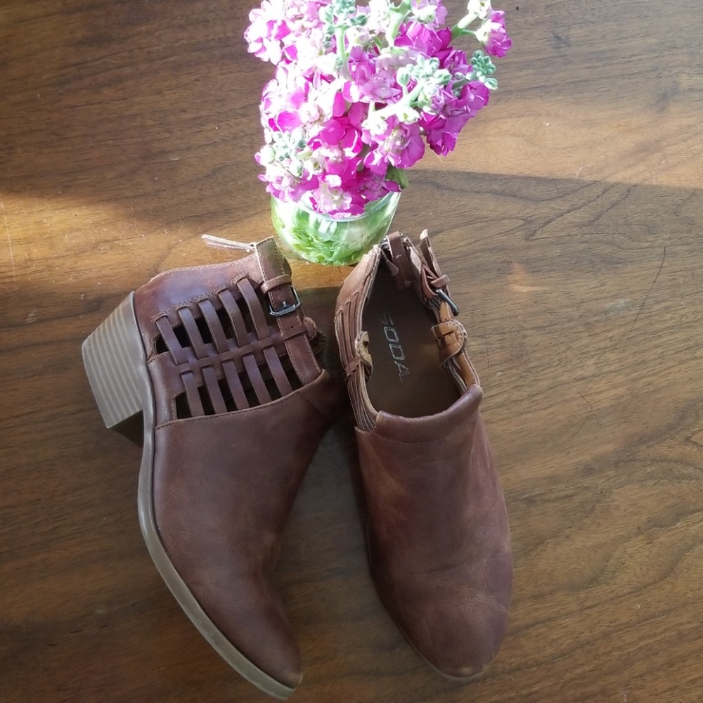 Brown ankle booties by Soda size 8